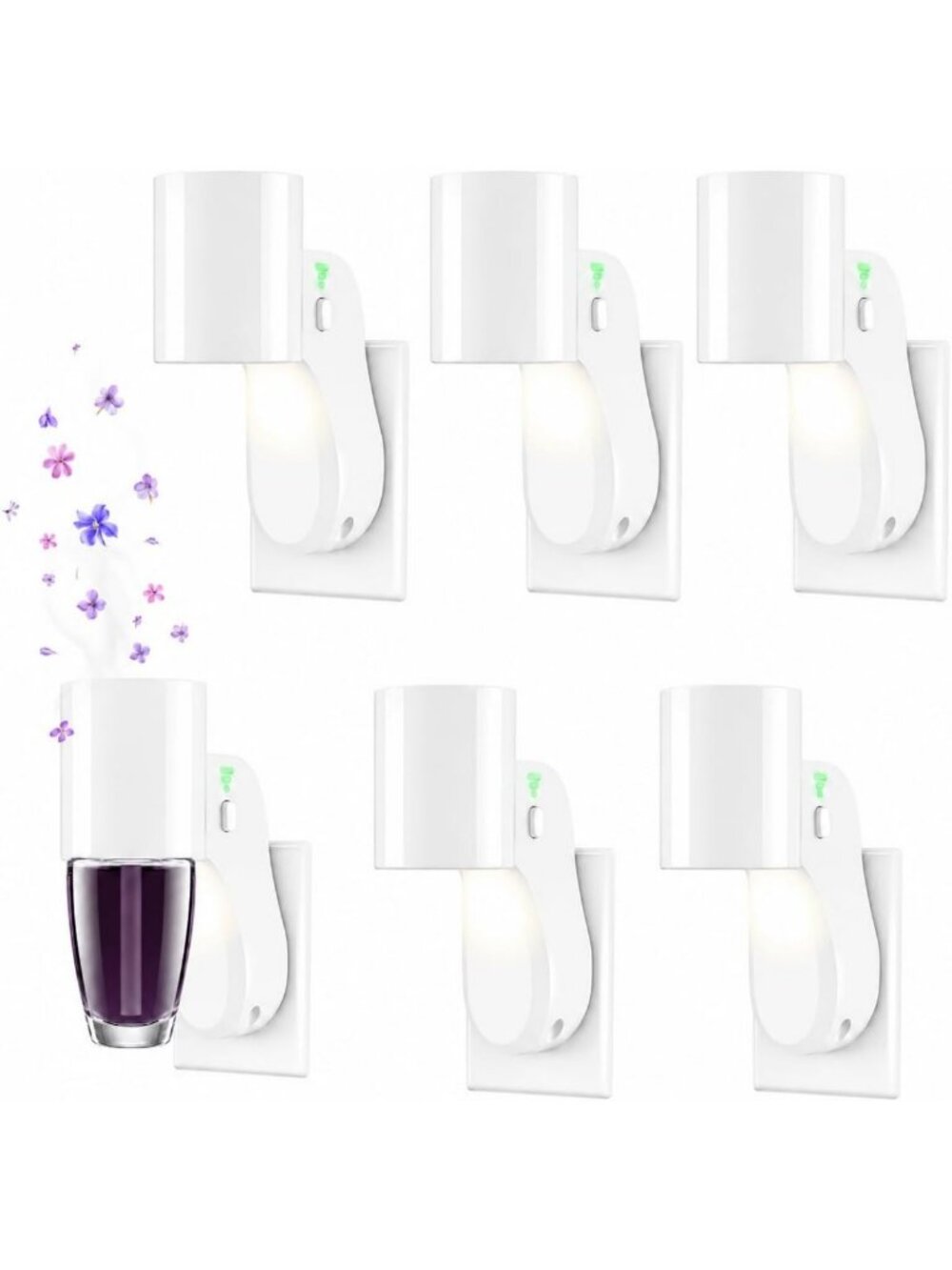Rotating Plug-In Air Freshener & Night Light, 3-Level Scent Intensity, 6 Pack